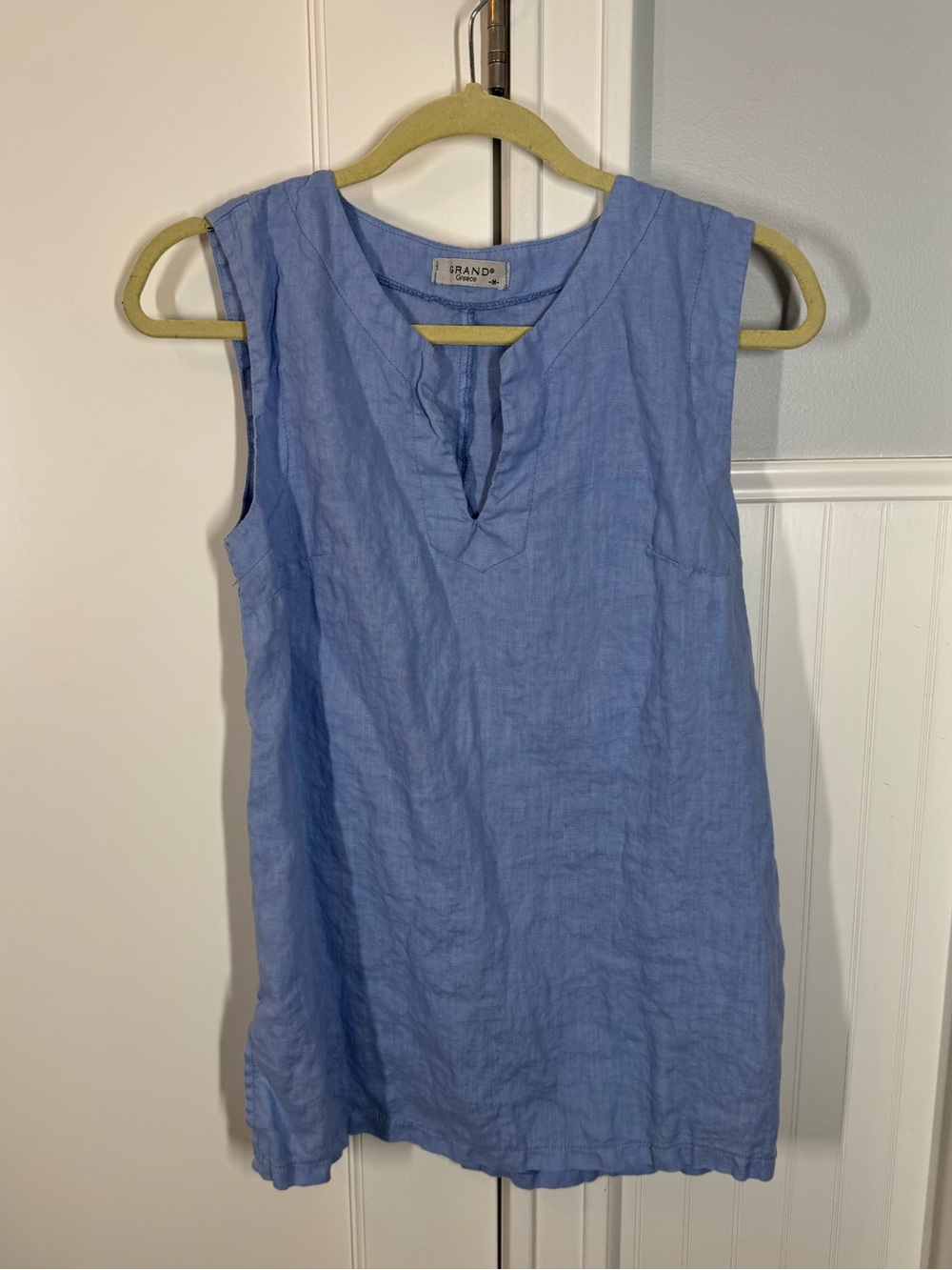 Grand Greece 100% Linen tunic Tank Top Blue Lightweight Size medium coastal